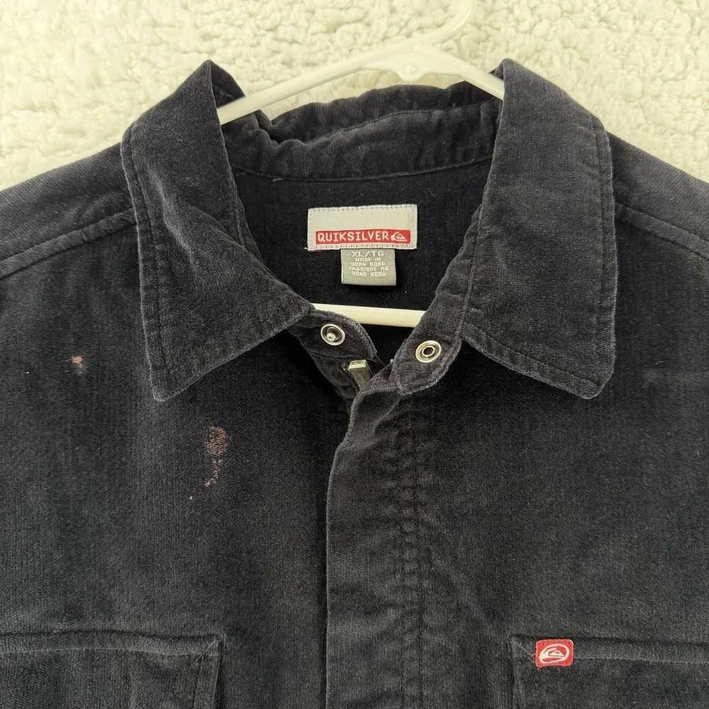 Vintage Quiksilver Jacket Mens XL Black Corduroy Military Shirt Jacket Y2K‎ Gorp